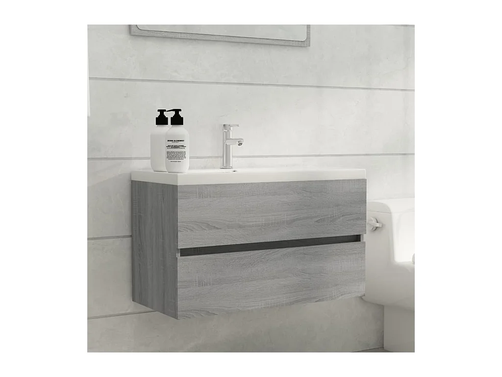 Meuble lavabo avec bassin intégré Sonoma gris Bois d'ingénierie