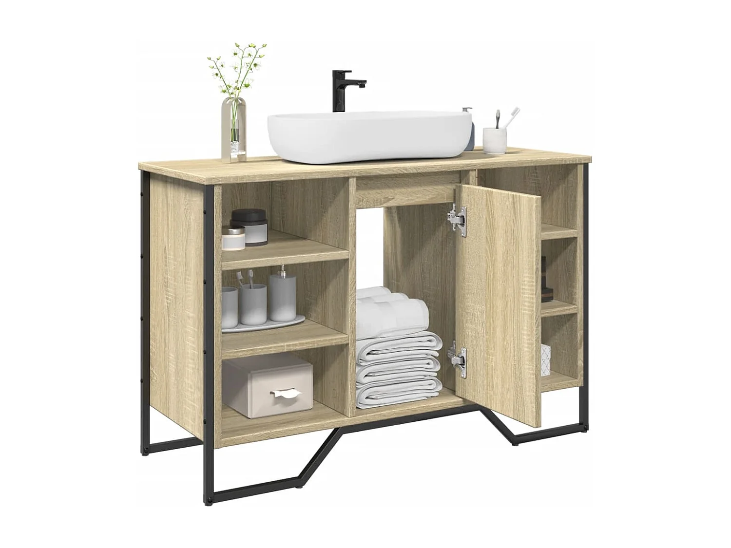 Armario lavabo baño madera ingeniería roble Sonoma 91x35x60 cm