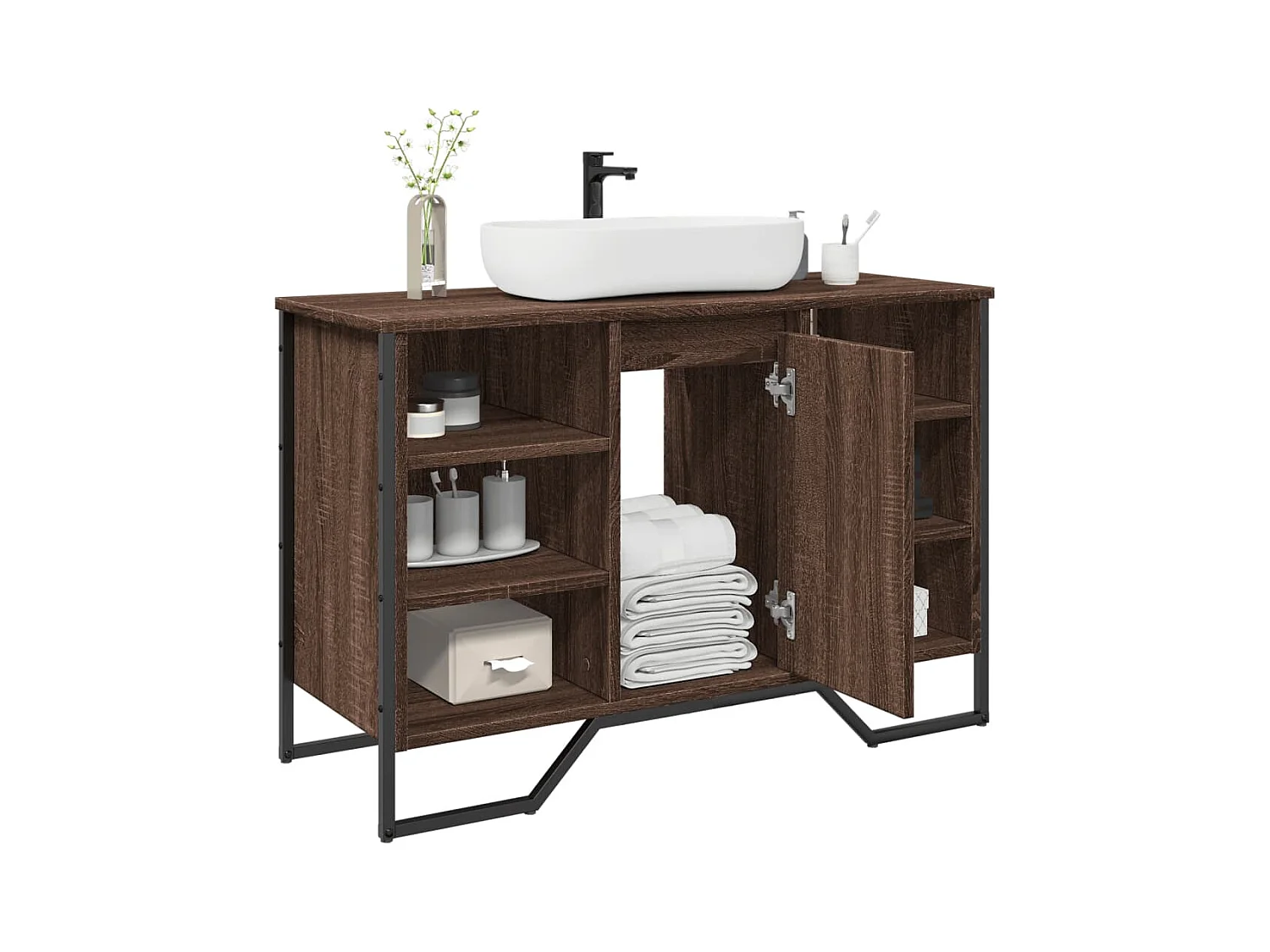 Armoire lavabo de salle de bain chêne marron 91x35x60 cm