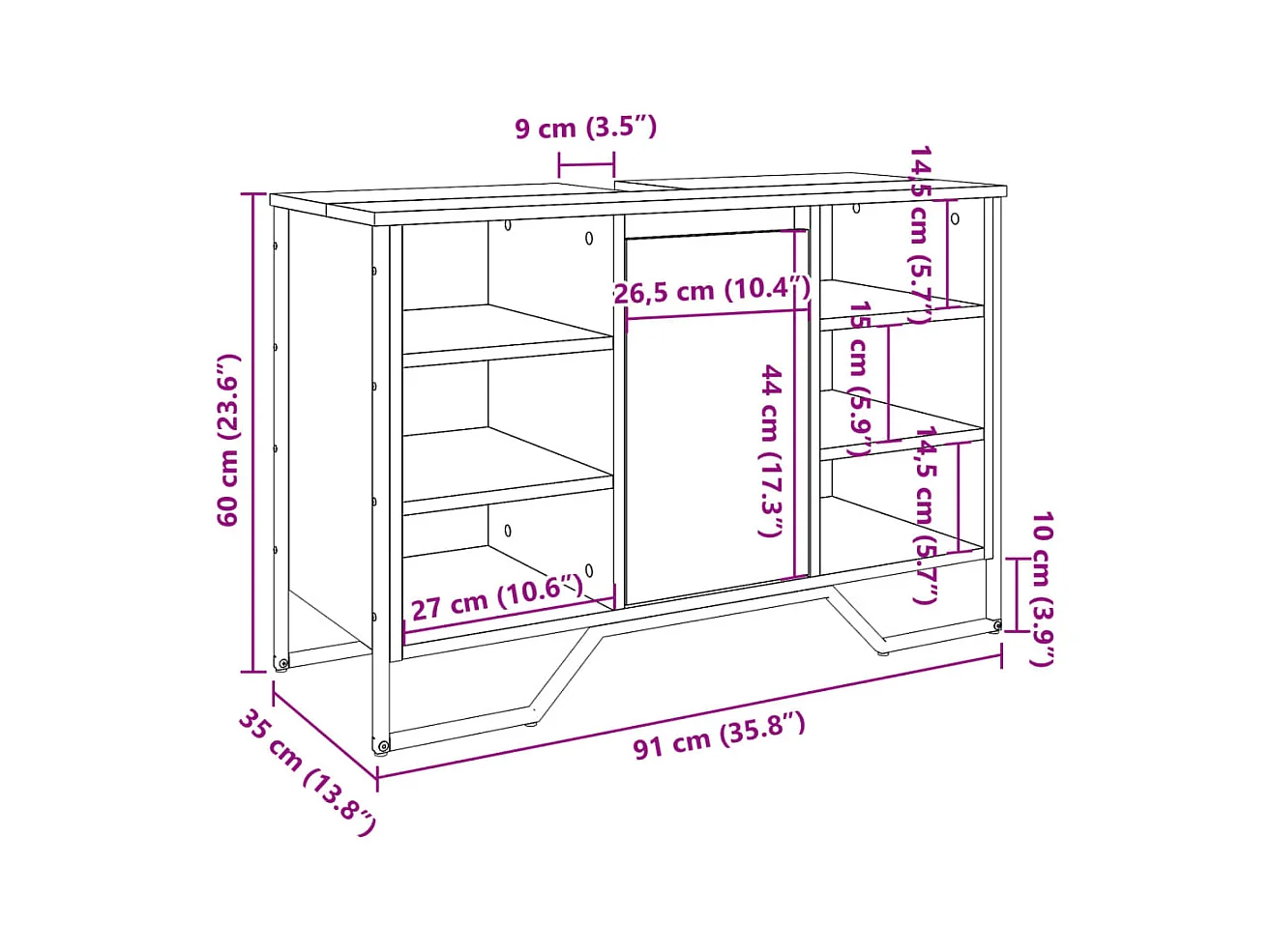 Armoire lavabo de salle de bain chêne marron 91x35x60 cm