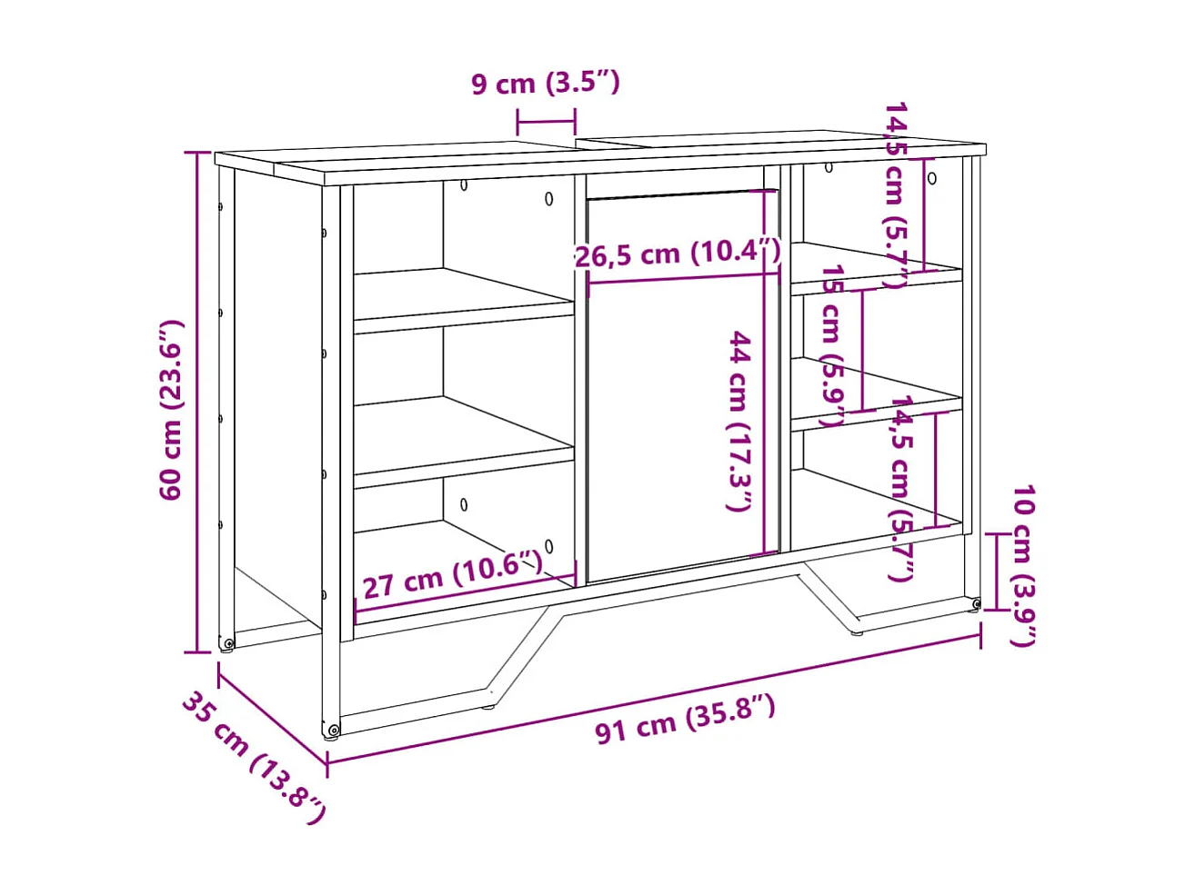 Armario lavabo baño madera ingeniería marrón roble 91x35x60 cm