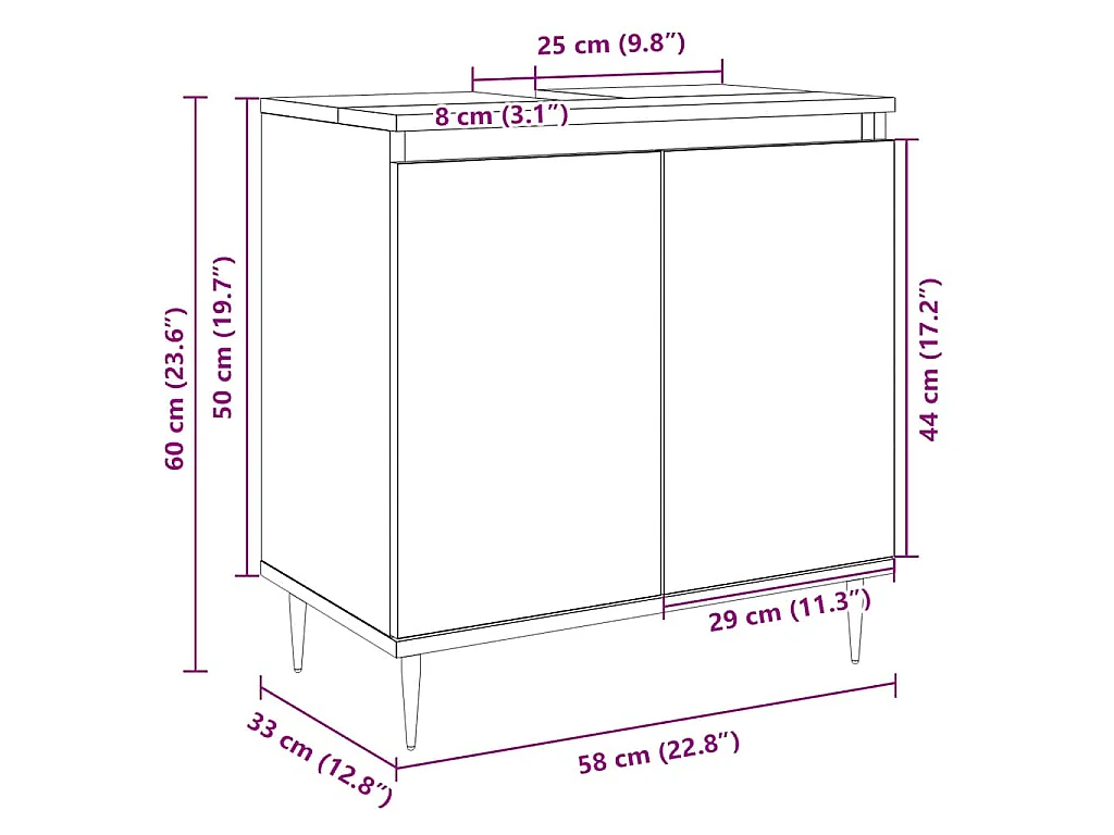 Mobile da Bagno Rovere Sonoma 58x33x60 cm in Legno Multistrato