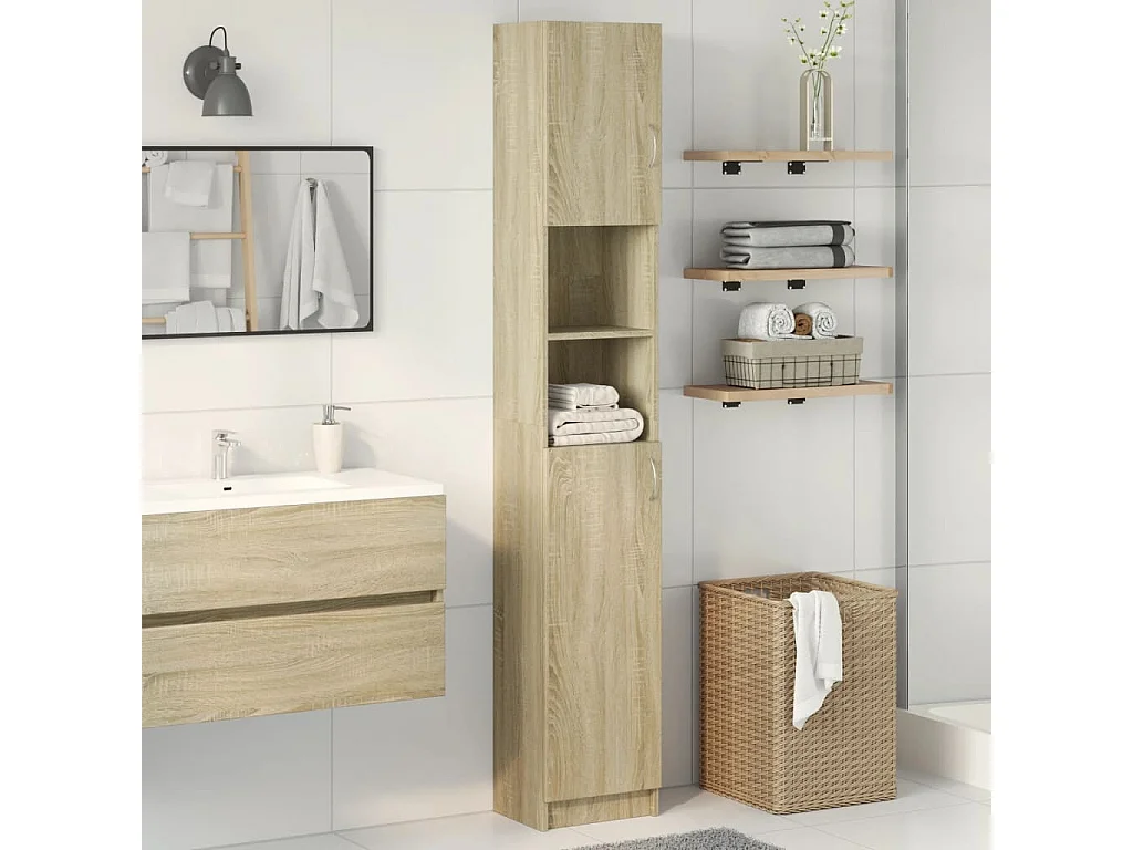 Badkamerkast 32x25,5x190 cm spaanplaat sonoma eikenkleurig