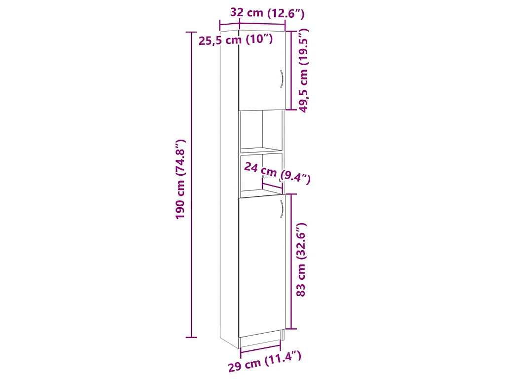 Badkamerkast 32x25,5x190 cm spaanplaat sonoma eikenkleurig