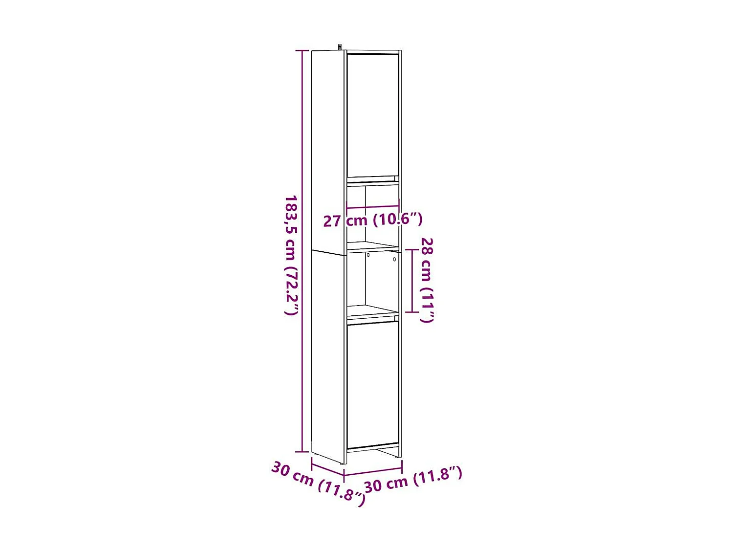 Armoire de salle de bain Gris béton 30x30x183,5 cm Aggloméré