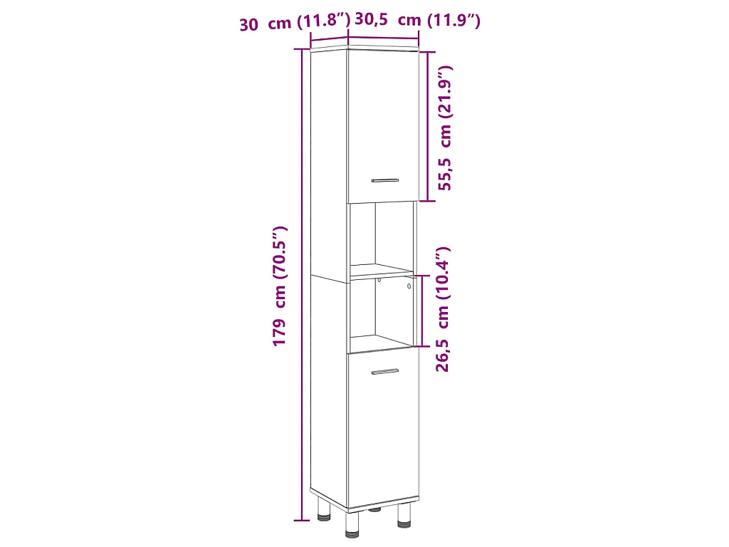 Armoire de salle de bain chêne sonoma 30,5x30x179 cm