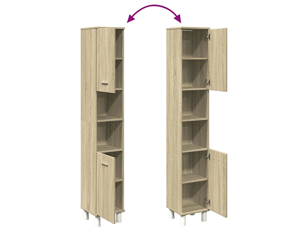 Badkamerkast 30,5x30x179 cm bewerkt hout sonoma eikenkleurig