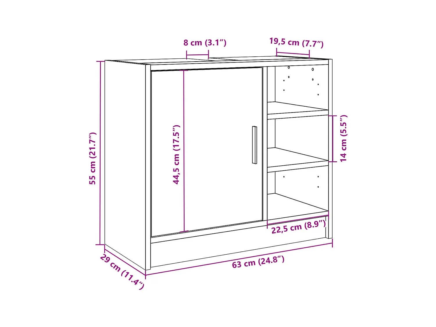 Armoire d'évier gris béton 63x29x55 cm bois d'ingénierie