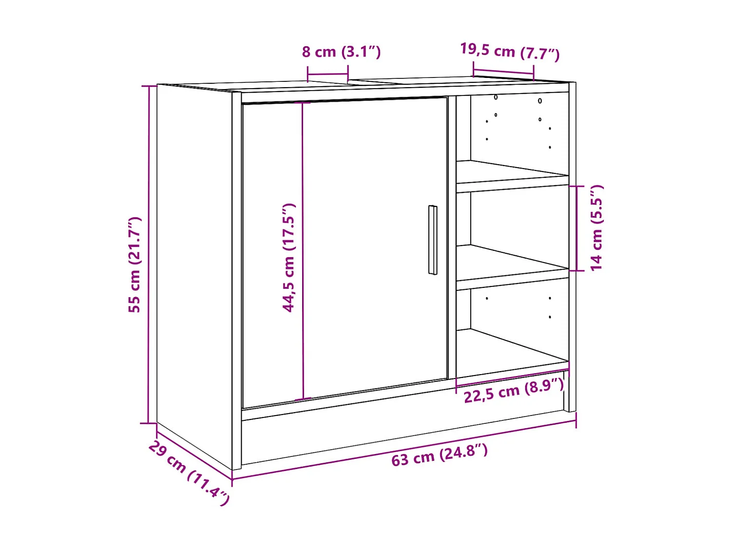 Armoire d'évier gris béton 63x29x55 cm bois d'ingénierie