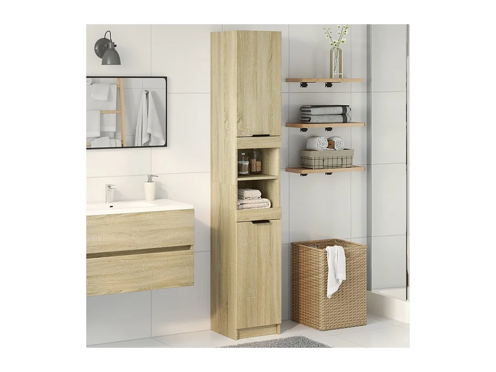 Armoire salle de bain chêne sonoma 32x34x188,5 cm