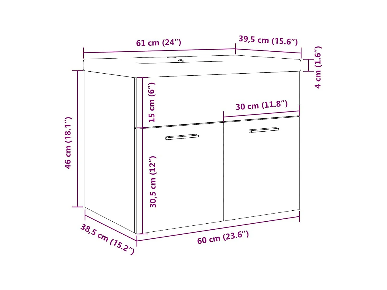 Armoire lavabo de salle de bain avec bassin intégré gris béton
