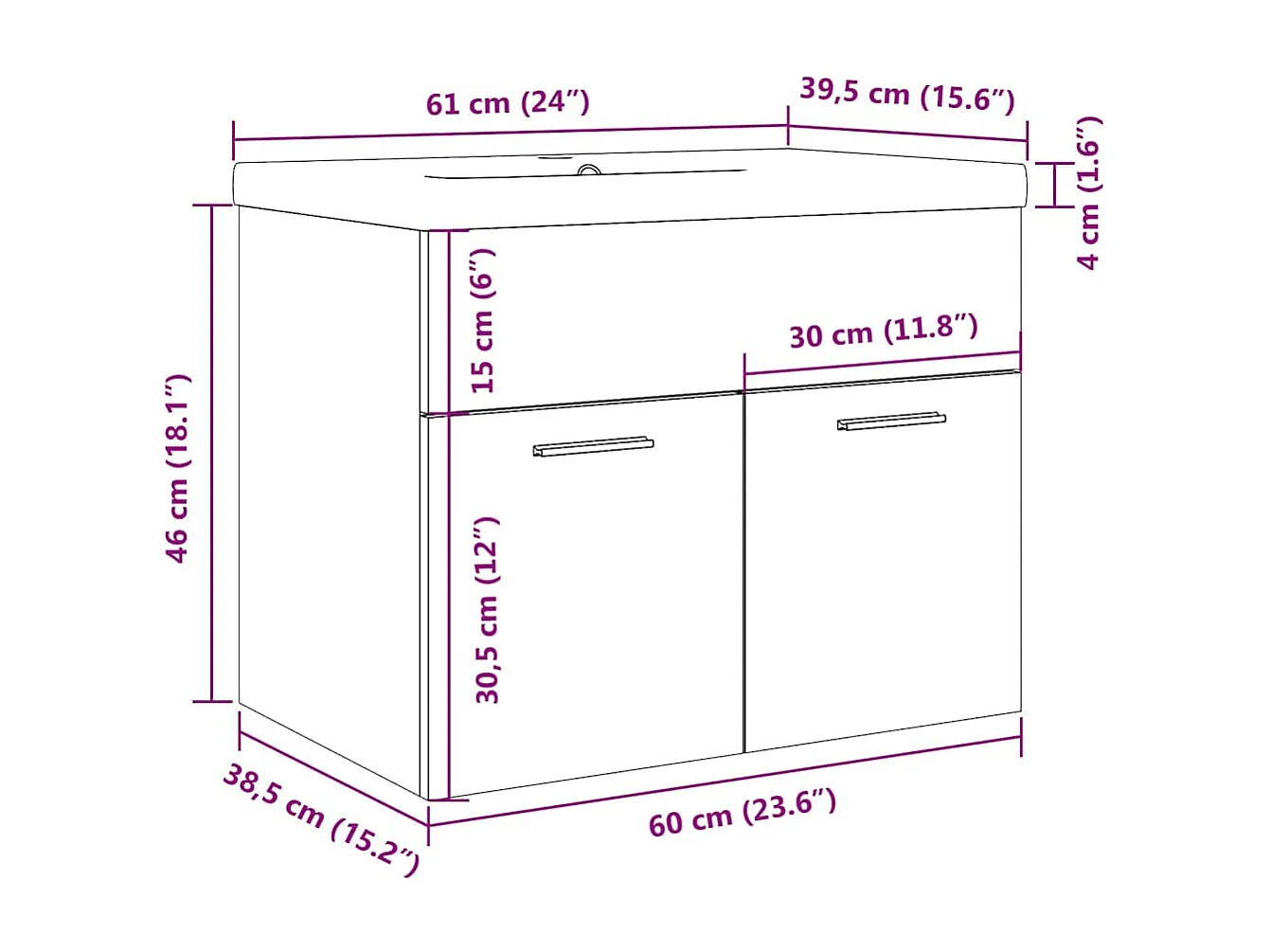 Armoire lavabo de salle de bain avec bassin intégré gris béton