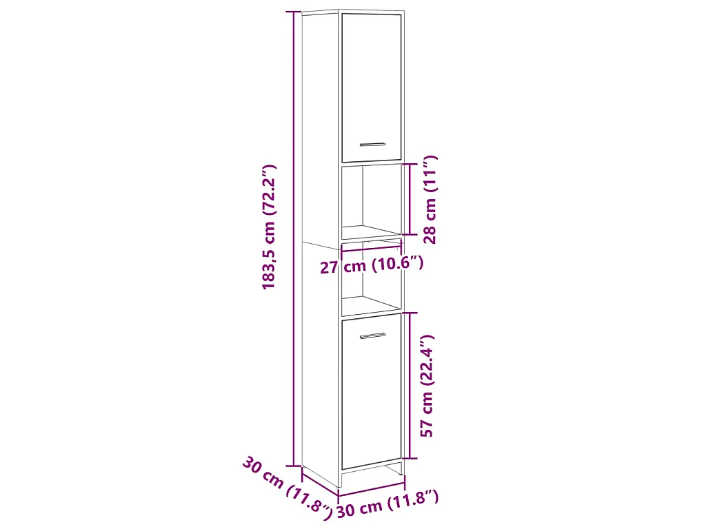 Armário casa de banho 30x30x183,5 cm contrapl. carvalho sonoma