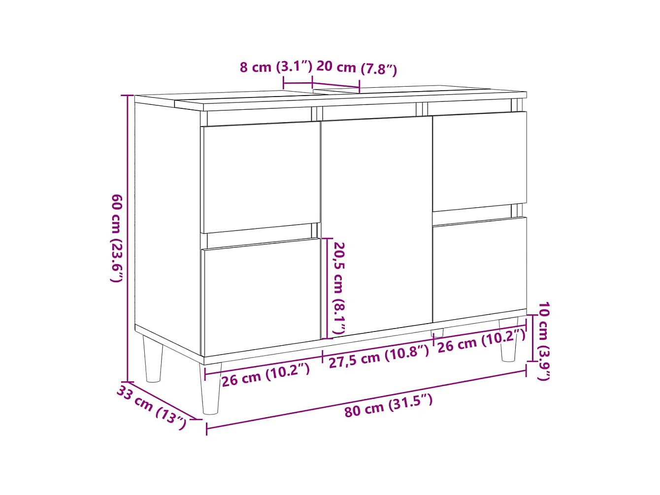 Meuble d'évier chêne sonoma 80x33x60 cm bois d'ingénierie