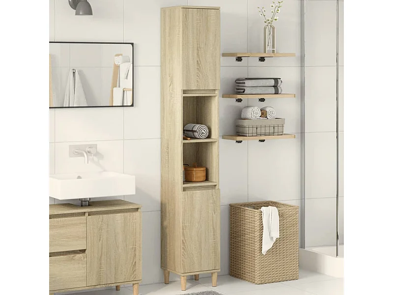 Armadietto da Bagno Rovere Sonoma 30x30x190cm Legno Multistrato