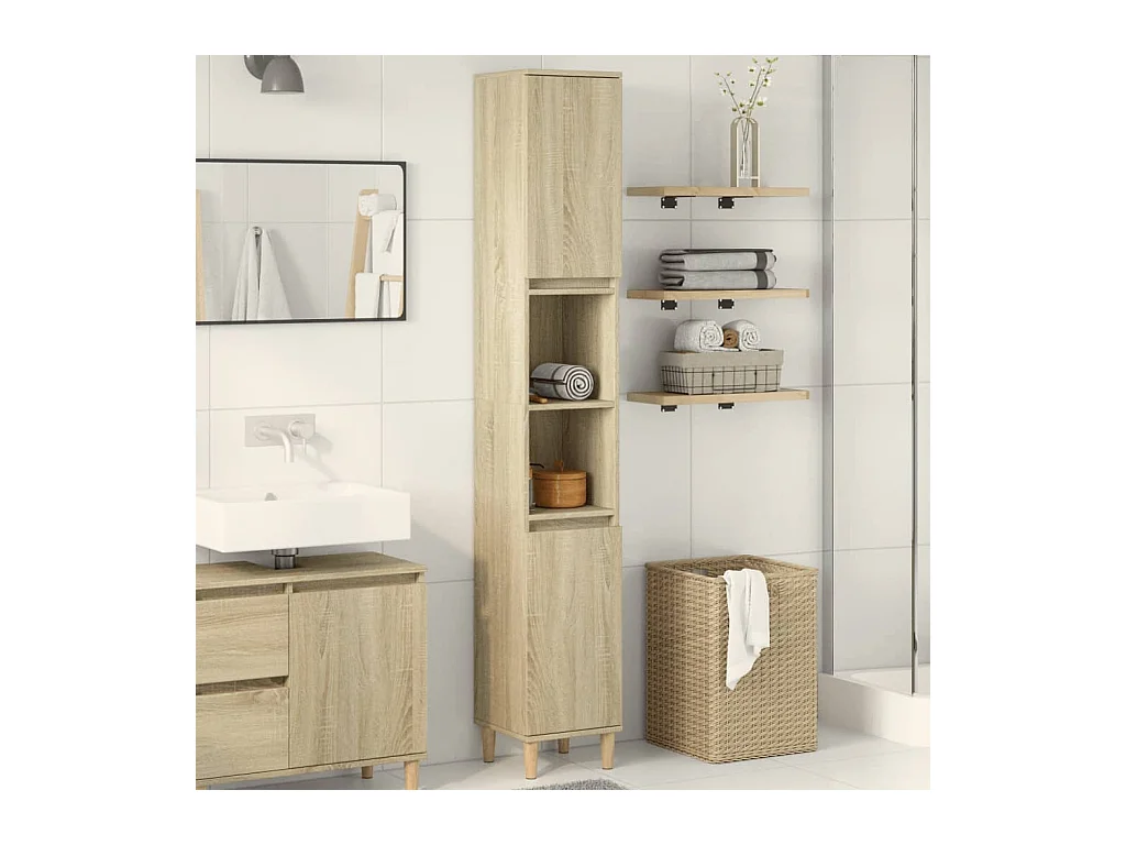 Armadietto da Bagno Rovere Sonoma 30x30x190cm Legno Multistrato