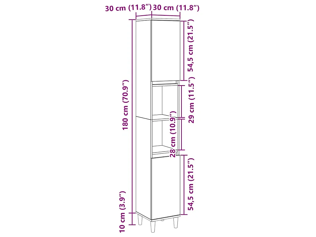 Badkamerkast 30x30x190 cm bewerkt hout sonoma eikenkleurig