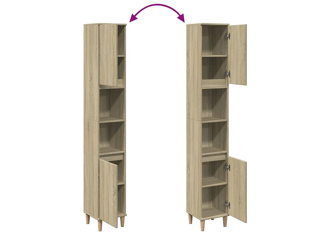Badkamerkast 30x30x190 cm bewerkt hout sonoma eikenkleurig