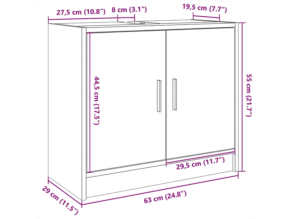 Armoire d'évier chêne marron 63x29x55 cm bois d'ingénierie