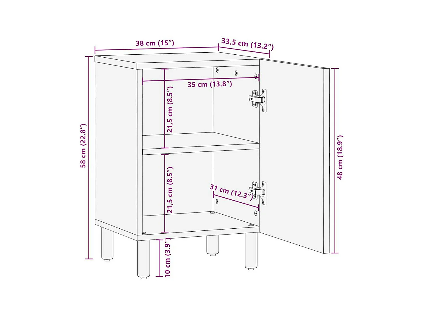 Armoire de salle de bain 38x33,5x58 cm bois massif de manguier