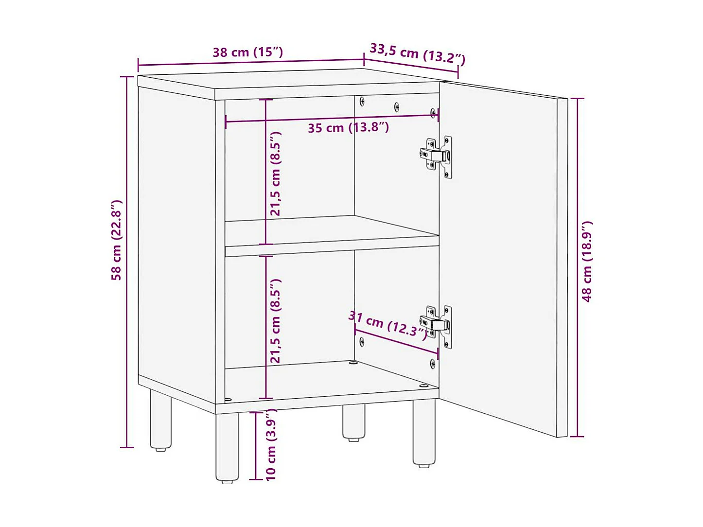 Armoire de salle de bain 38x33,5x58 cm bois massif de manguier