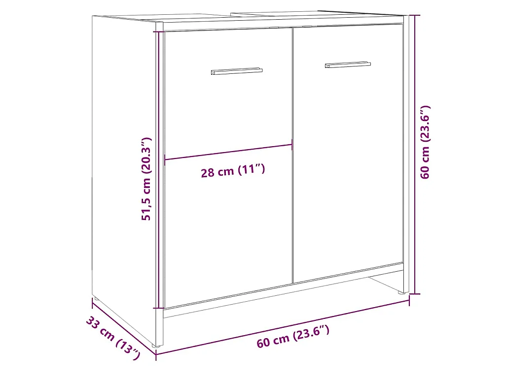 Armoire lavabo de salle de bain chêne sonoma 60x33x60 cm