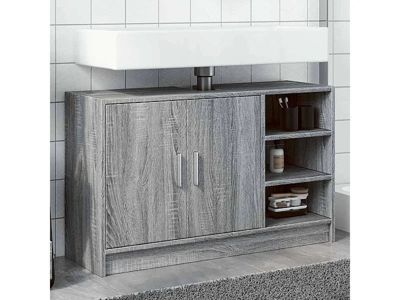 Armario de lavabo madera de ingeniería gris Sonoma 90x29x55 cm