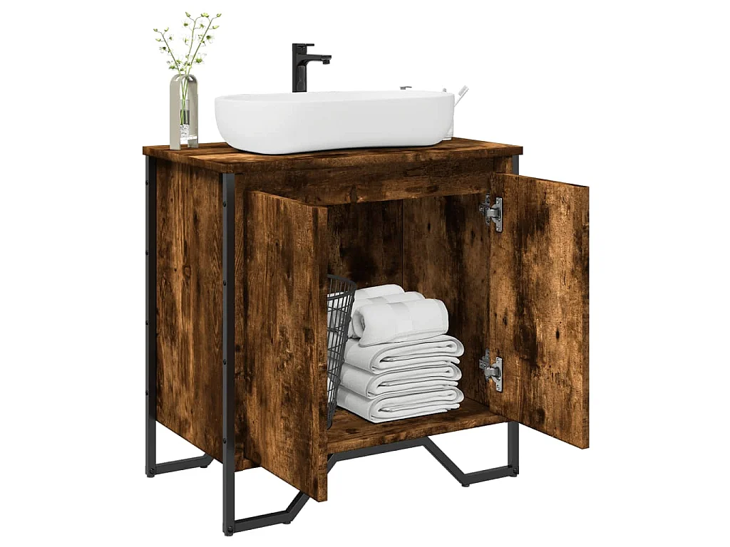 Mobile Lavabo Bagno Rovere Fumo 60x35x60 cm Legno Multistrato