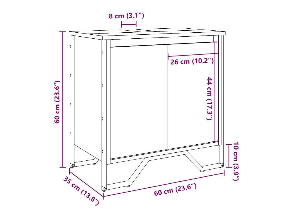 Mobile Lavabo Bagno Rovere Fumo 60x35x60 cm Legno Multistrato