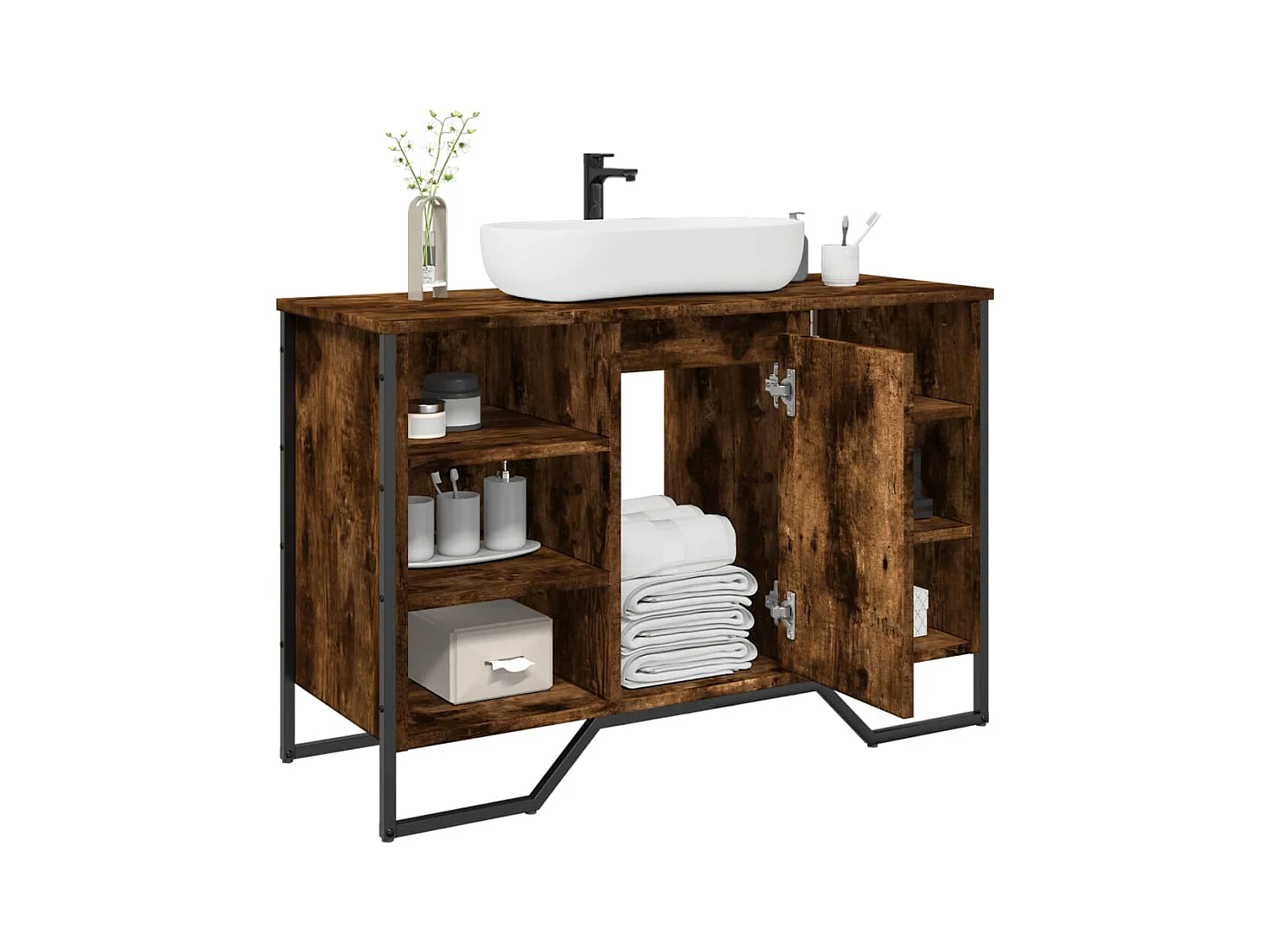 Armoire lavabo de salle de bain chêne fumé 91x35x60 cm