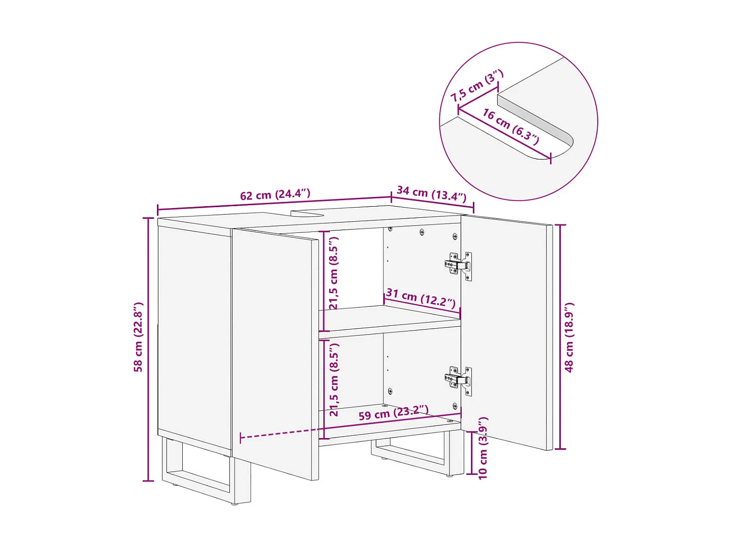 Wastafelkast 62x34x58 cm massief mangohout