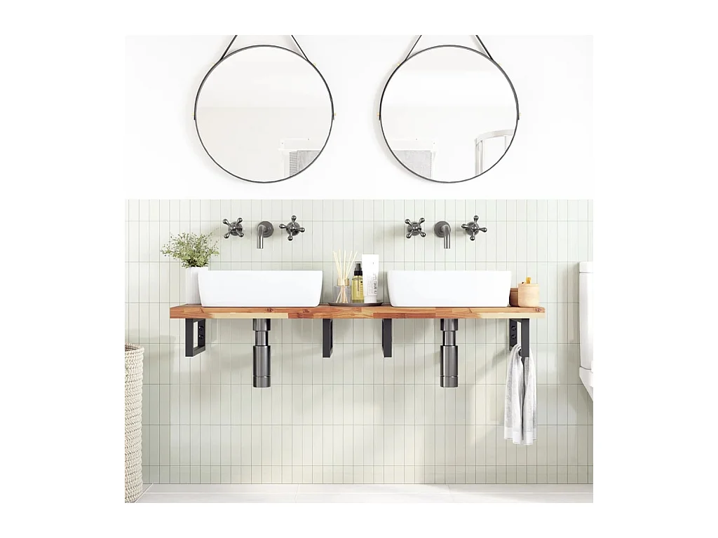 Piano da Bagno Finitura a Olio 140x40x4 cm in Legno di Acacia