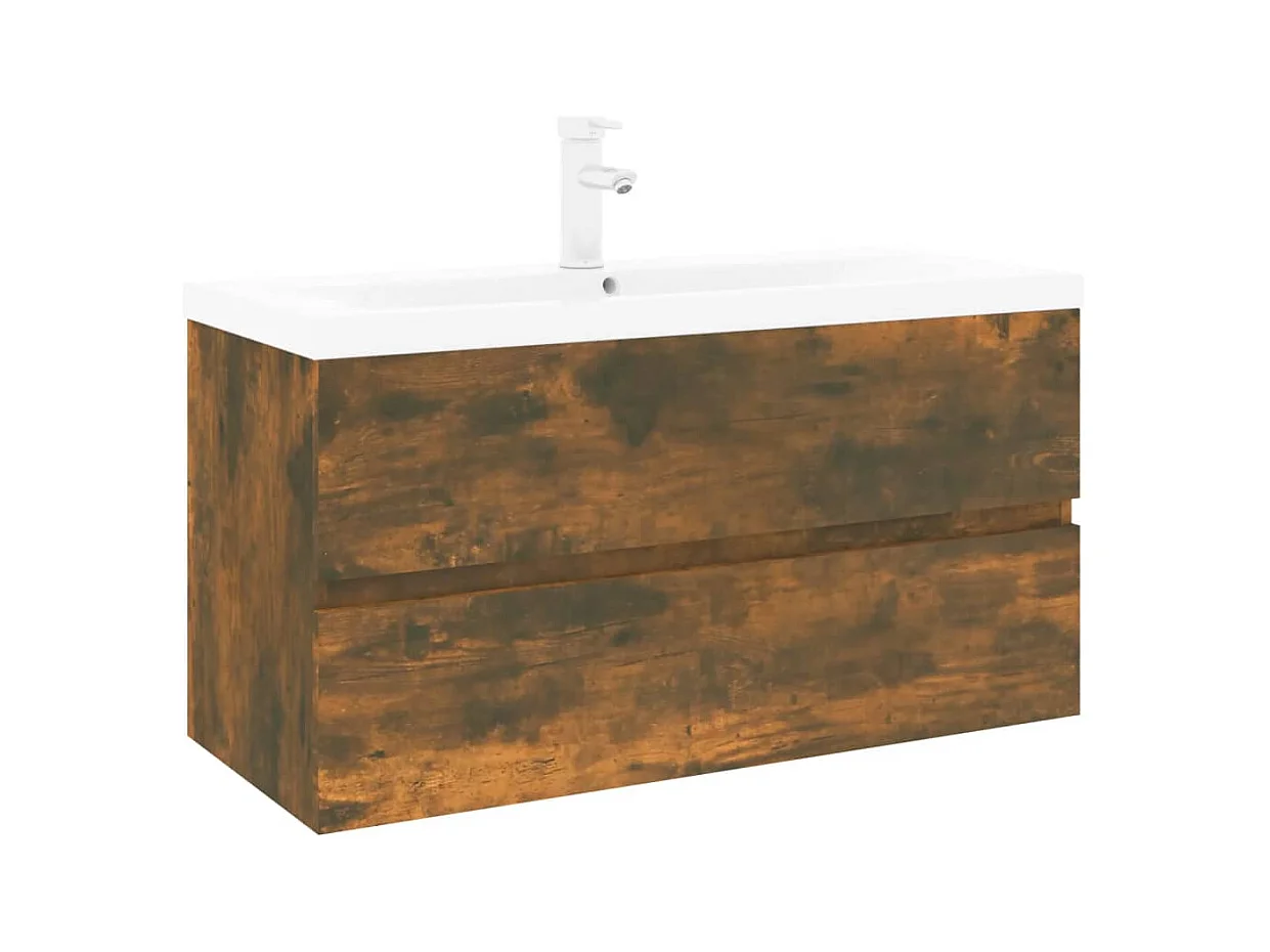 Meuble lavabo avec bassin intégré Chêne fumé Bois d'ingénierie