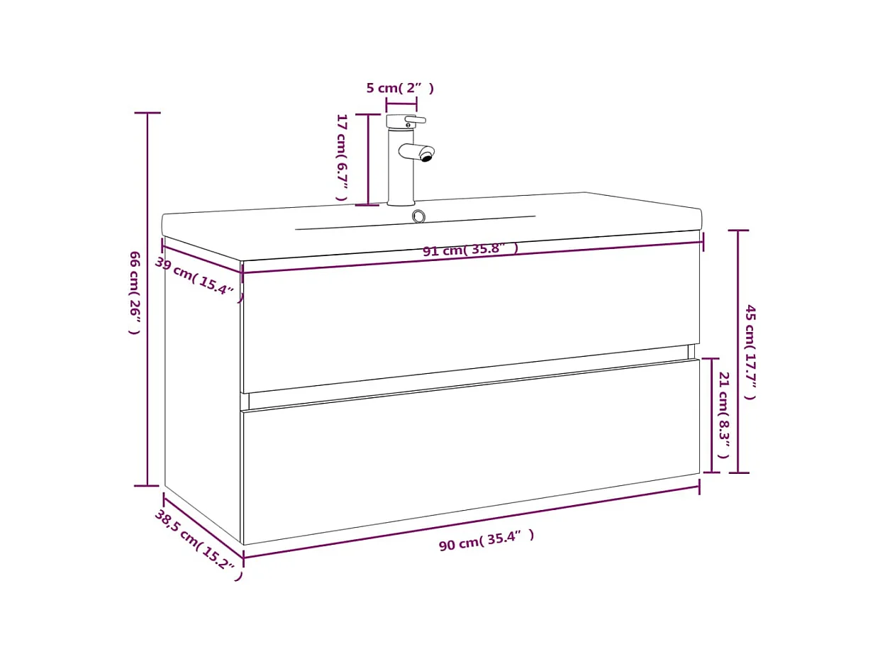 Meuble lavabo avec bassin intégré Chêne fumé Bois d'ingénierie
