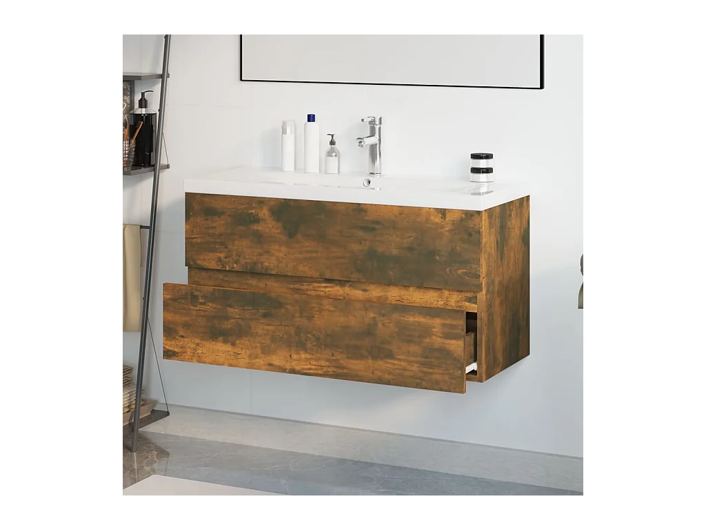 Meuble lavabo avec bassin intégré Chêne fumé Bois d'ingénierie