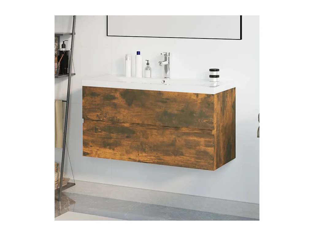 Meuble lavabo avec bassin intégré Chêne fumé Bois d'ingénierie