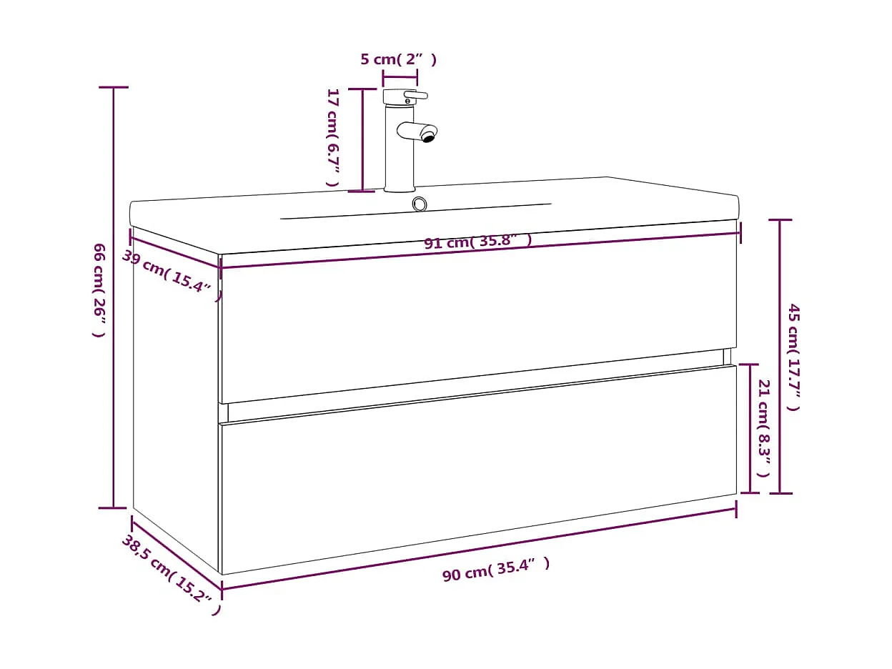 Meuble lavabo avec bassin intégré Chêne fumé Bois d'ingénierie