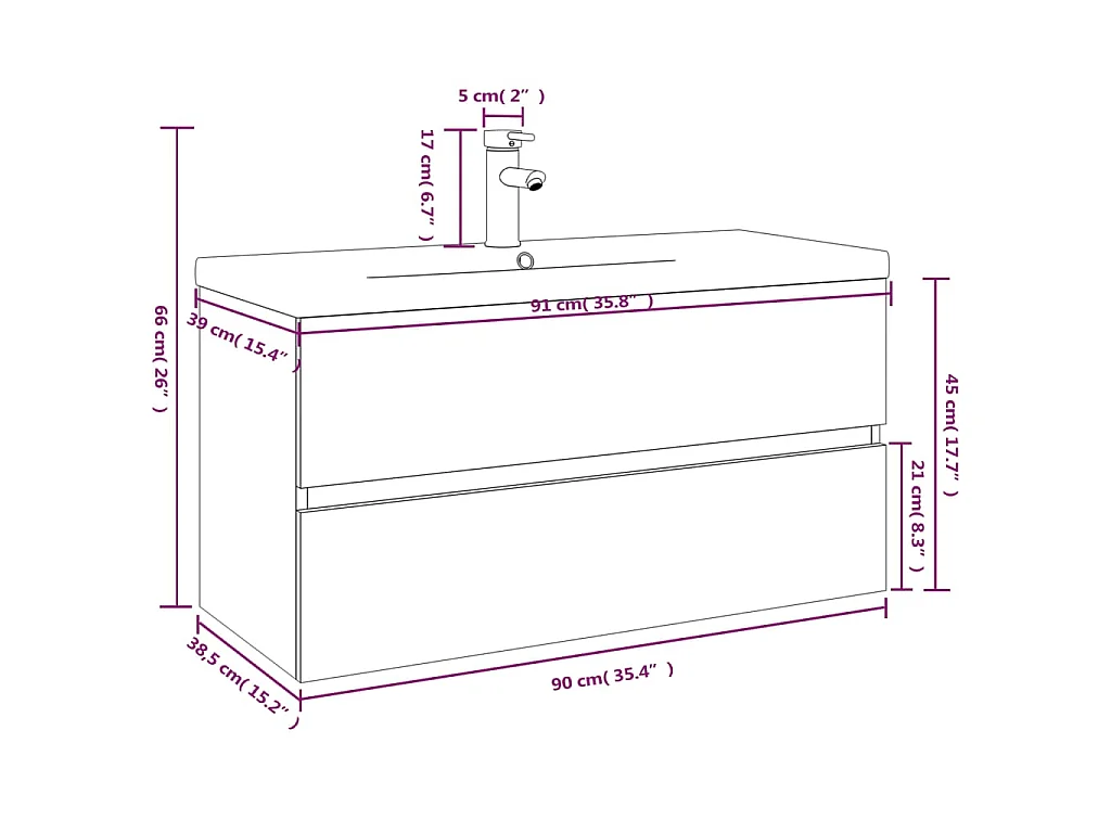 Mueble de baño con lavabo madera contrachapada roble ahumado