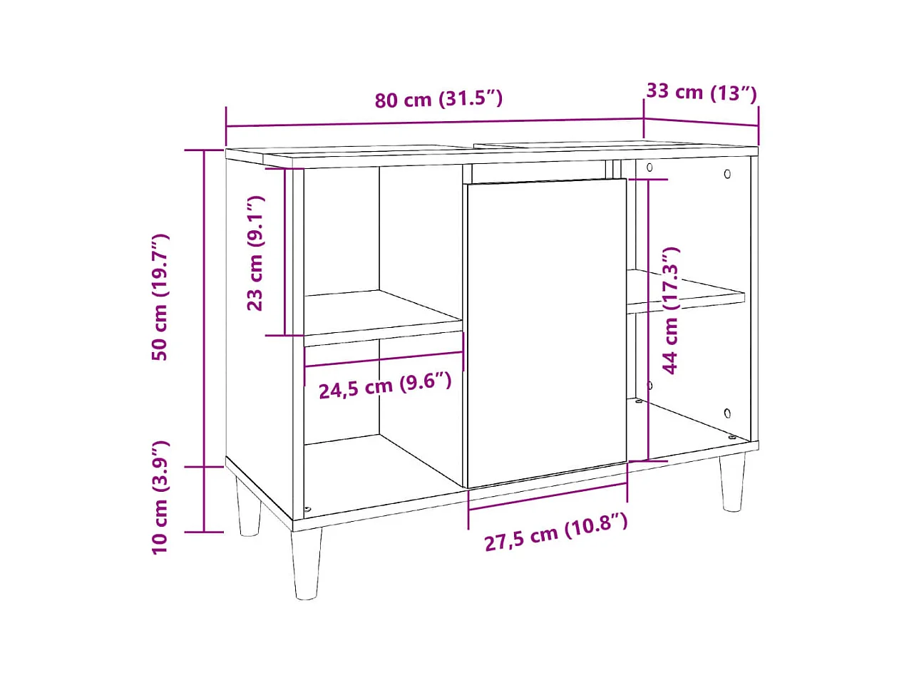 Armoire salle de bain gris béton 80x33x60cm bois d'ingénierie