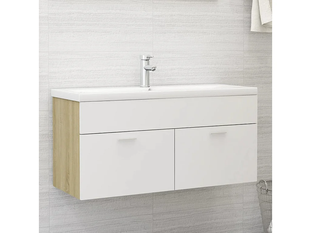 Waschbeckenunterschrank mit Einbaubecken Weiß und Sonoma-Eiche