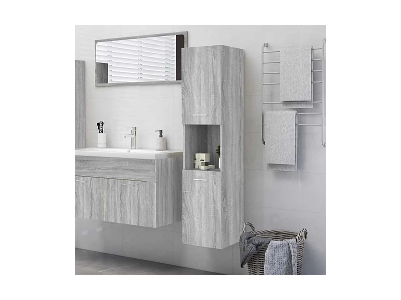 Armadietto Bagno Grigio Sonoma 30x30x130cm in Legno Multistrato