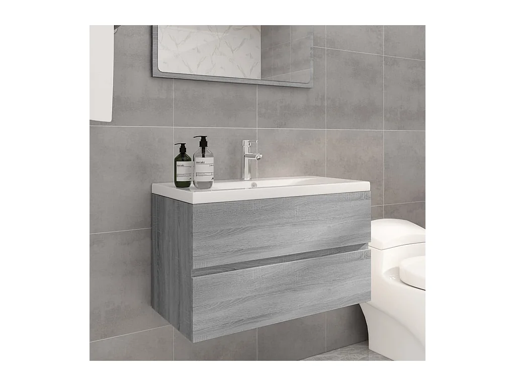 Meuble lavabo avec bassin intégré Sonoma gris Bois d'ingénierie