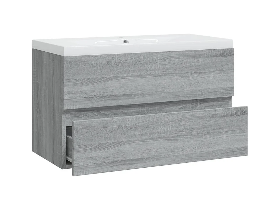 Meuble lavabo avec bassin intégré Sonoma gris Bois d'ingénierie