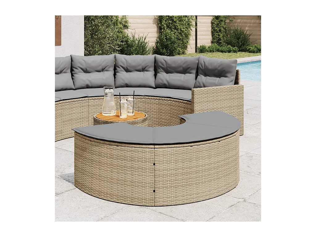 Garten-Fußhocker mit Kissen Beige Poly-Rattan