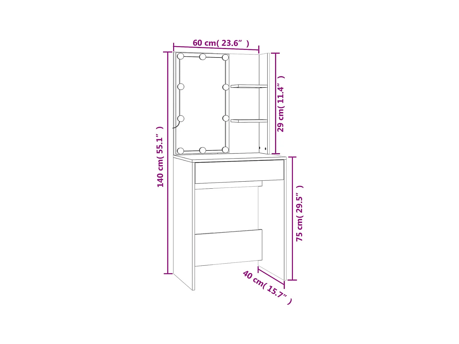 LED-Schminktisch mit Schränken Grau Sonoma Holzwerkstoff
