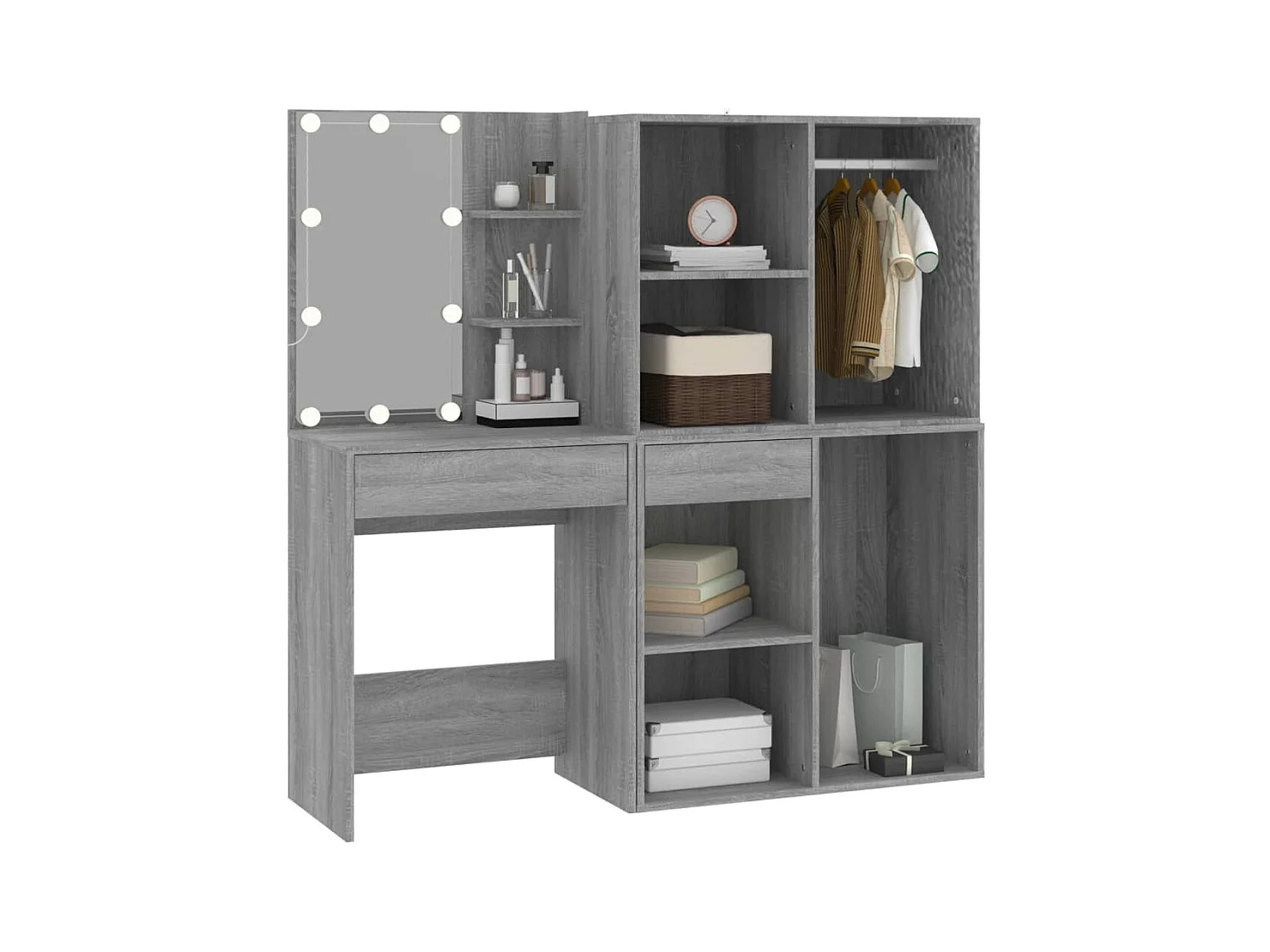 LED-Schminktisch mit Schränken Grau Sonoma Holzwerkstoff