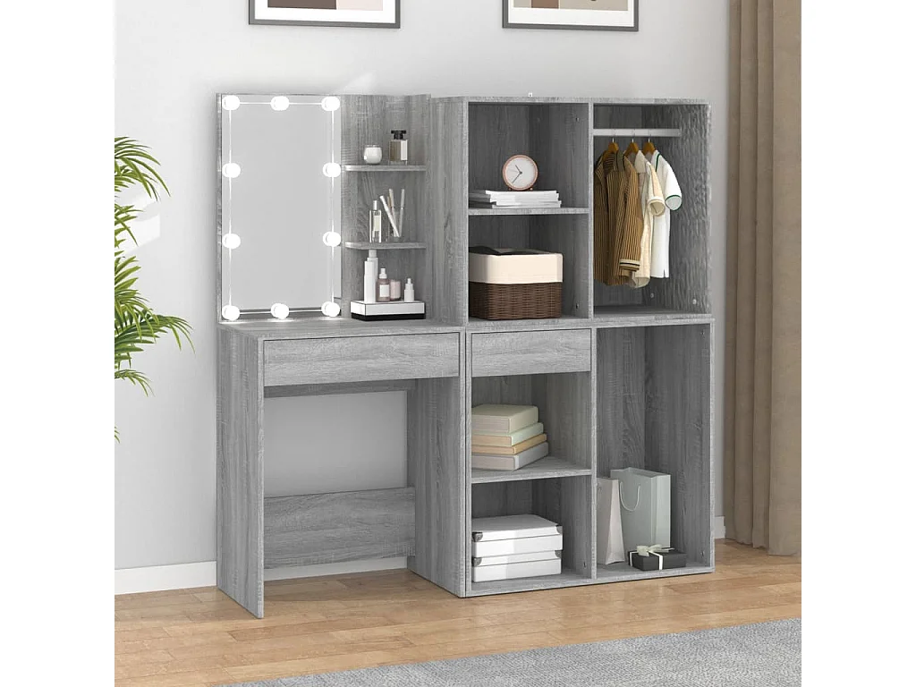 Coiffeuse à LED avec armoires Sonoma gris Bois d'ingénierie