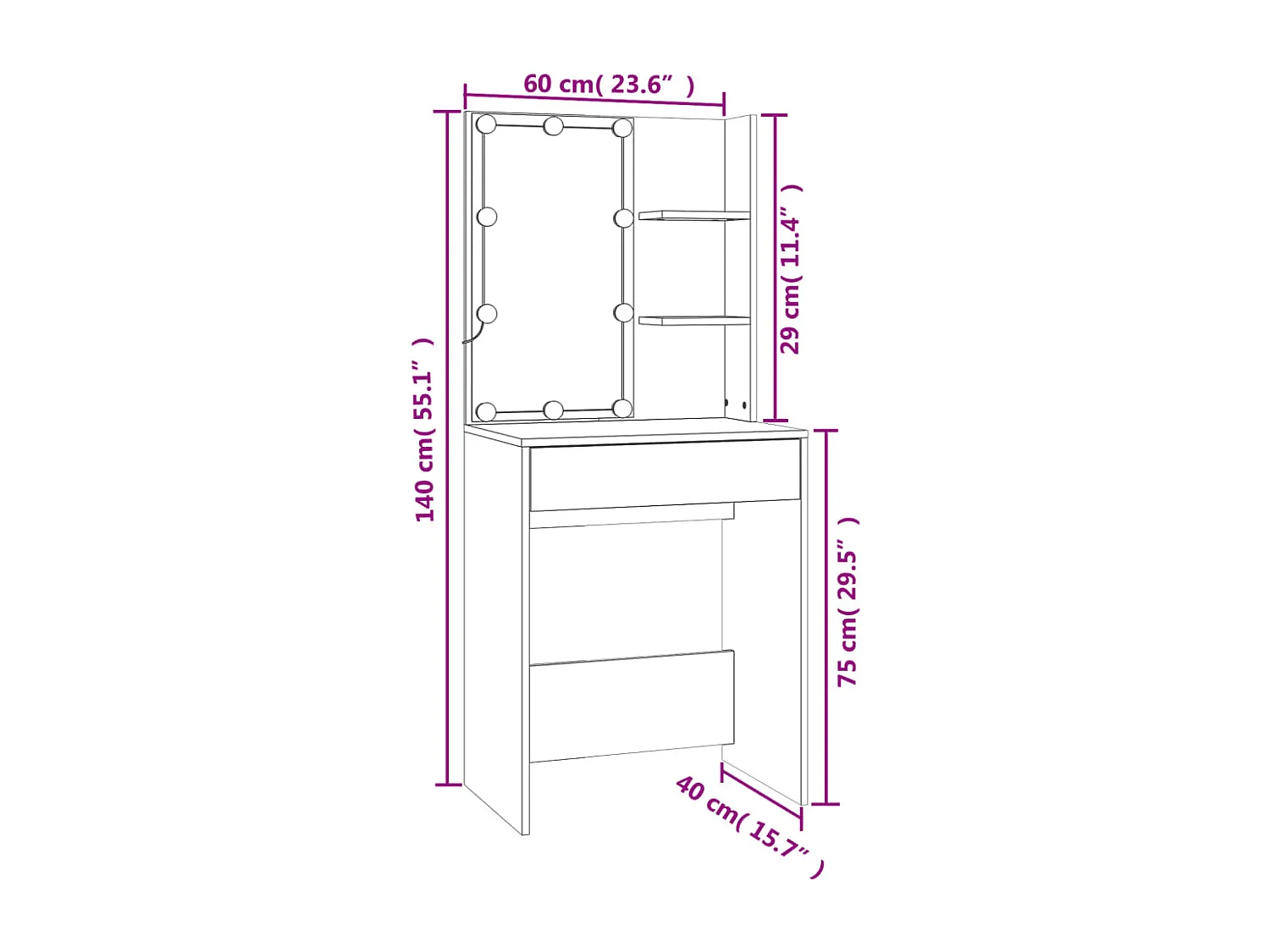 Coiffeuse à LED avec armoires Sonoma gris Bois d'ingénierie