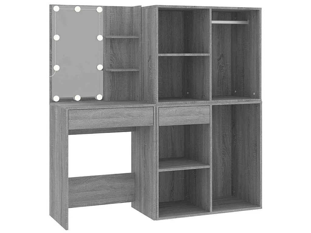 Kaptafel met kastjes LED bewerkt hout grijs sonoma eiken