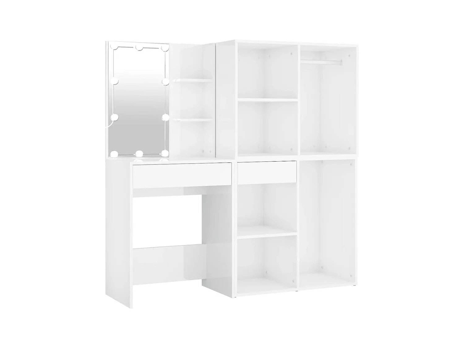 Toeletta LED con 2 Armadietti Legno Multistrato Bianco Lucido